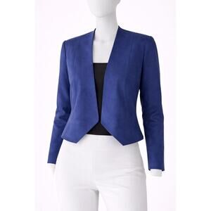 Chico’s Blue Cropped Open Front Blazer Jacket Womens Size 1 Stretch workwear